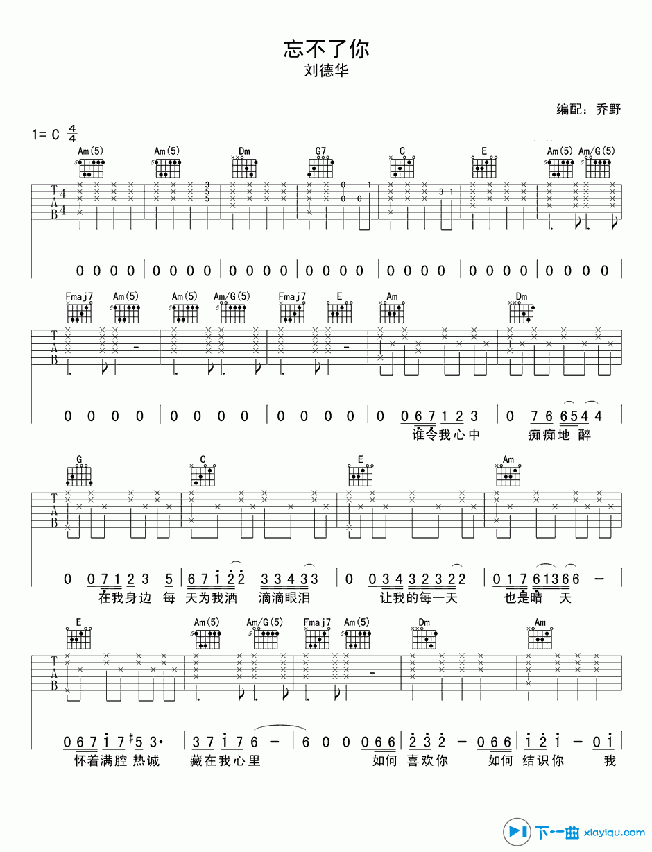 忘不了你吉他谱C调_忘不了你吉他六线谱 吉他谱