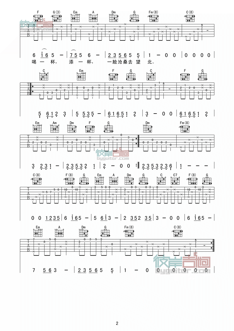 苏夏-【一脸沧桑去望北】 吉他谱