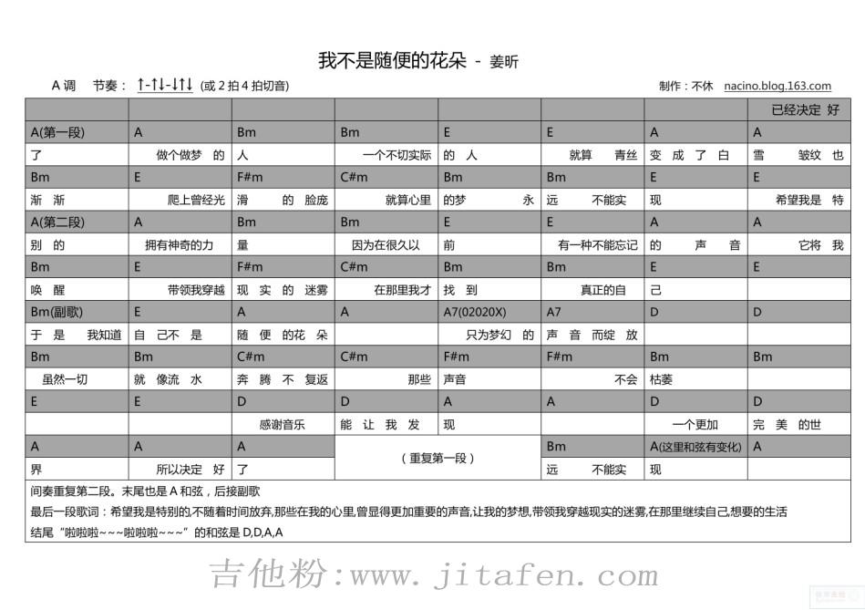 我不是随便的花朵 吉他谱