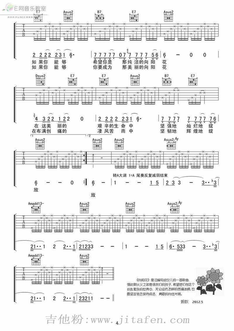 向阳花-汪峰(吉他谱_蚂蚁编配完整版) 吉他谱
