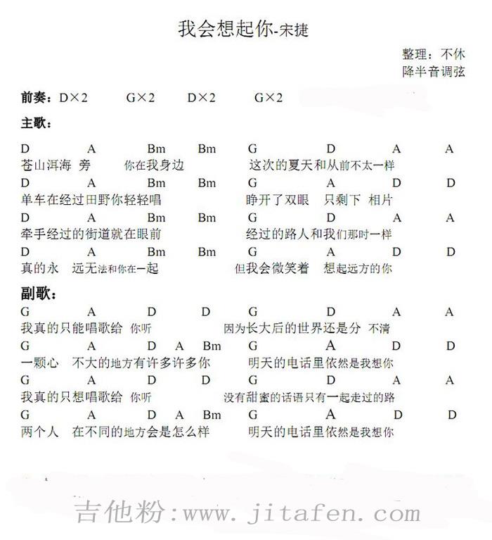 我会想起你 吉他谱