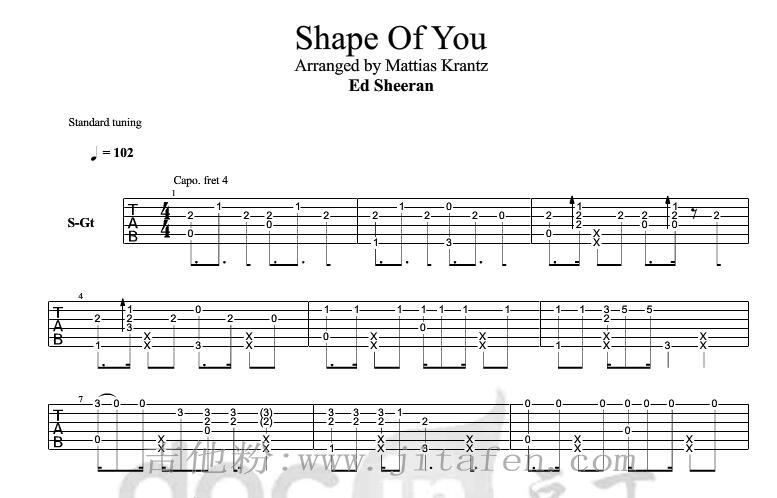 Ed Sheeran Shape of You吉他谱指弹谱 吉他谱