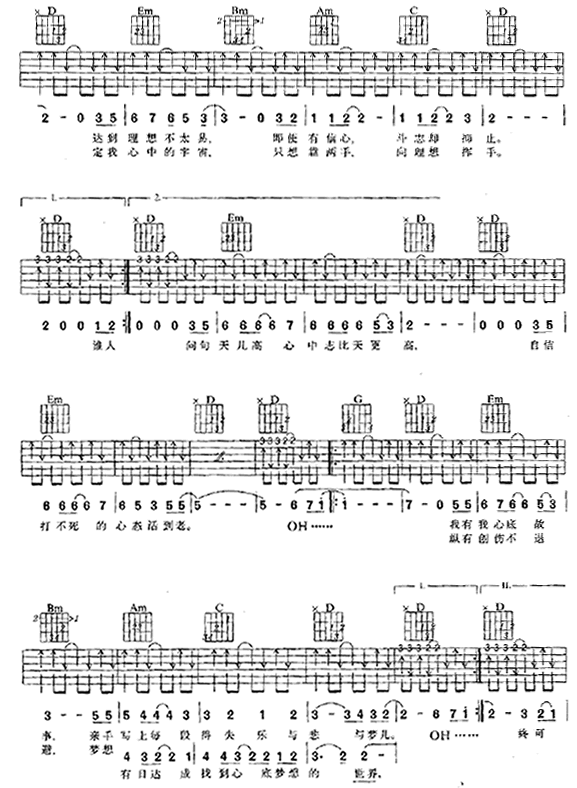 不再犹豫 吉他谱