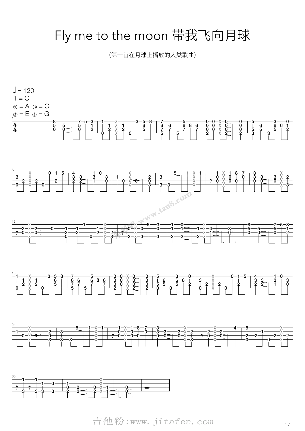 Fly Me To The Moon（尤克里里指弹） 吉他谱