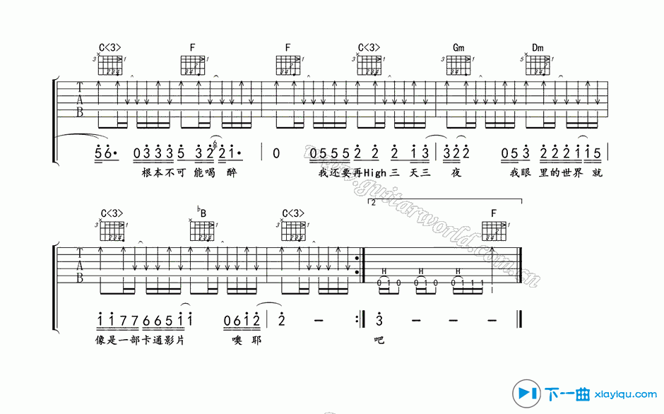 三天三夜吉他谱F调_三天三夜吉他六线谱 吉他谱
