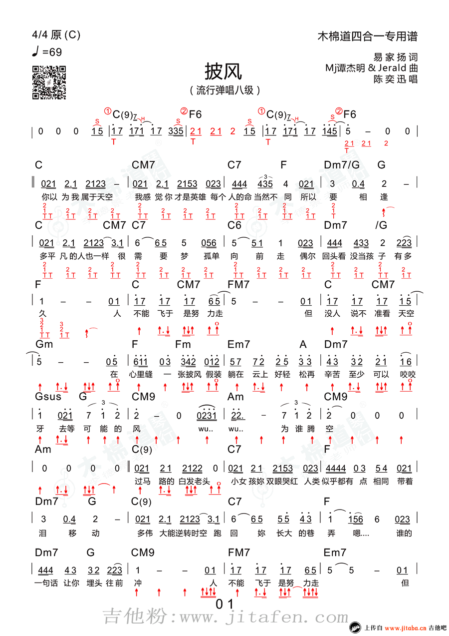 陈奕迅《披风》吉他谱_C调弹唱谱_和弦编配图片谱 吉他谱