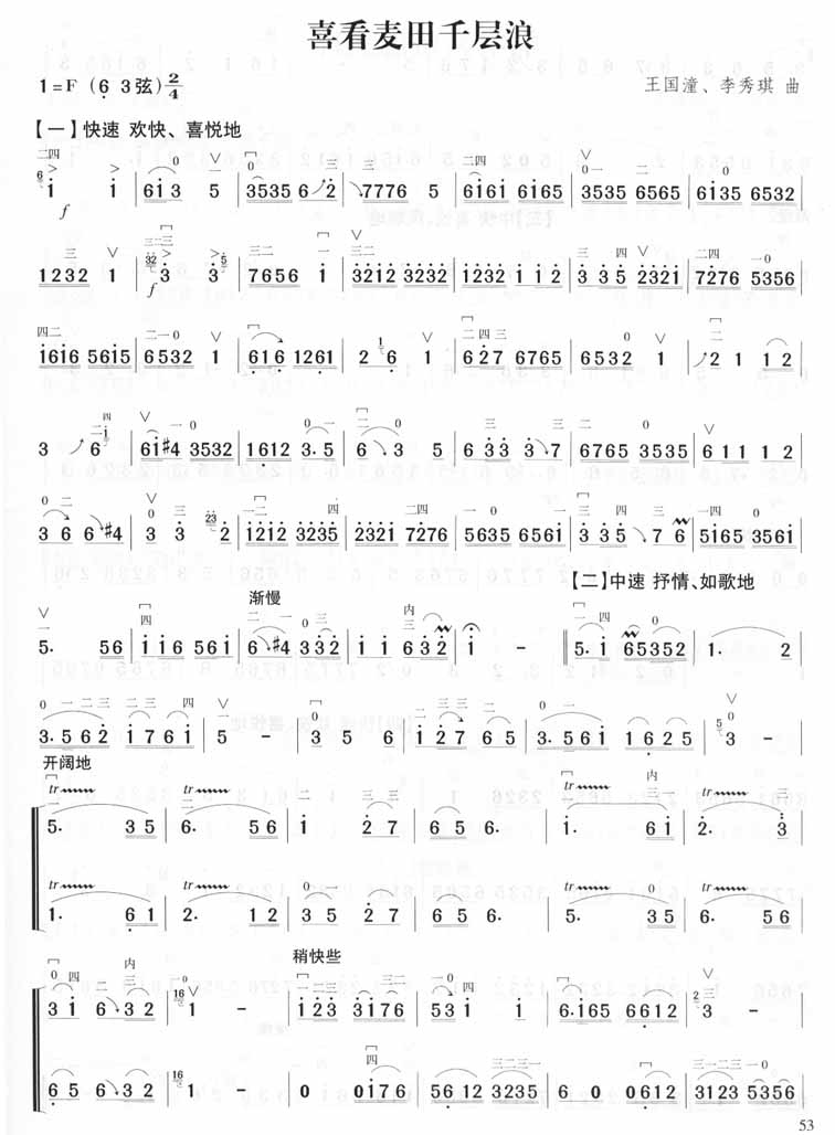 喜看麦田千层浪－王国潼 李秀琪（二胡曲谱） 吉他谱