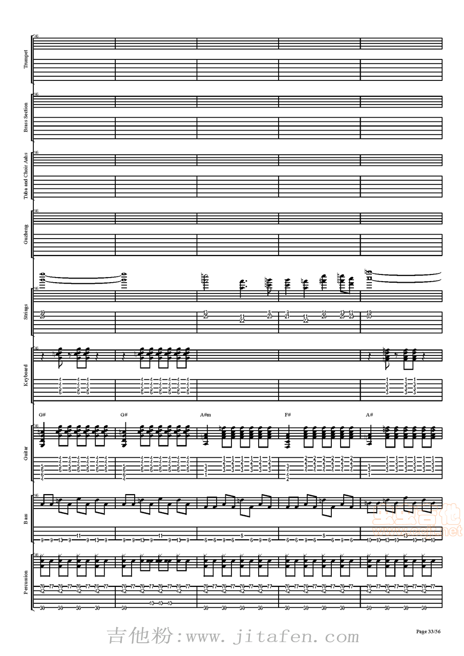 西游记序曲总谱，前4小节音效模仿出来就完美了 吉他谱