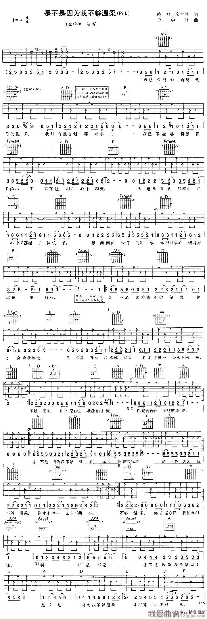 金学峰《是不是因为我不够温柔》吉他谱/六线谱 吉他谱