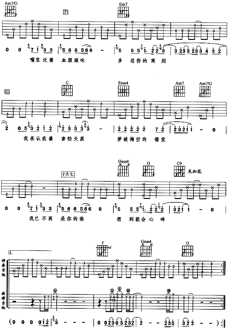 天黑－阿杜(吉他谱) 吉他谱