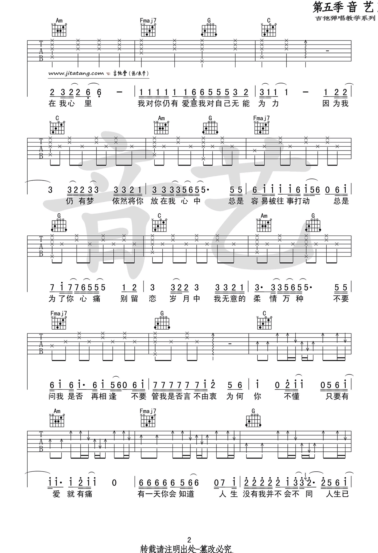 《当爱已成往事》吉他谱_张国荣_C调弹唱伴奏谱 吉他谱