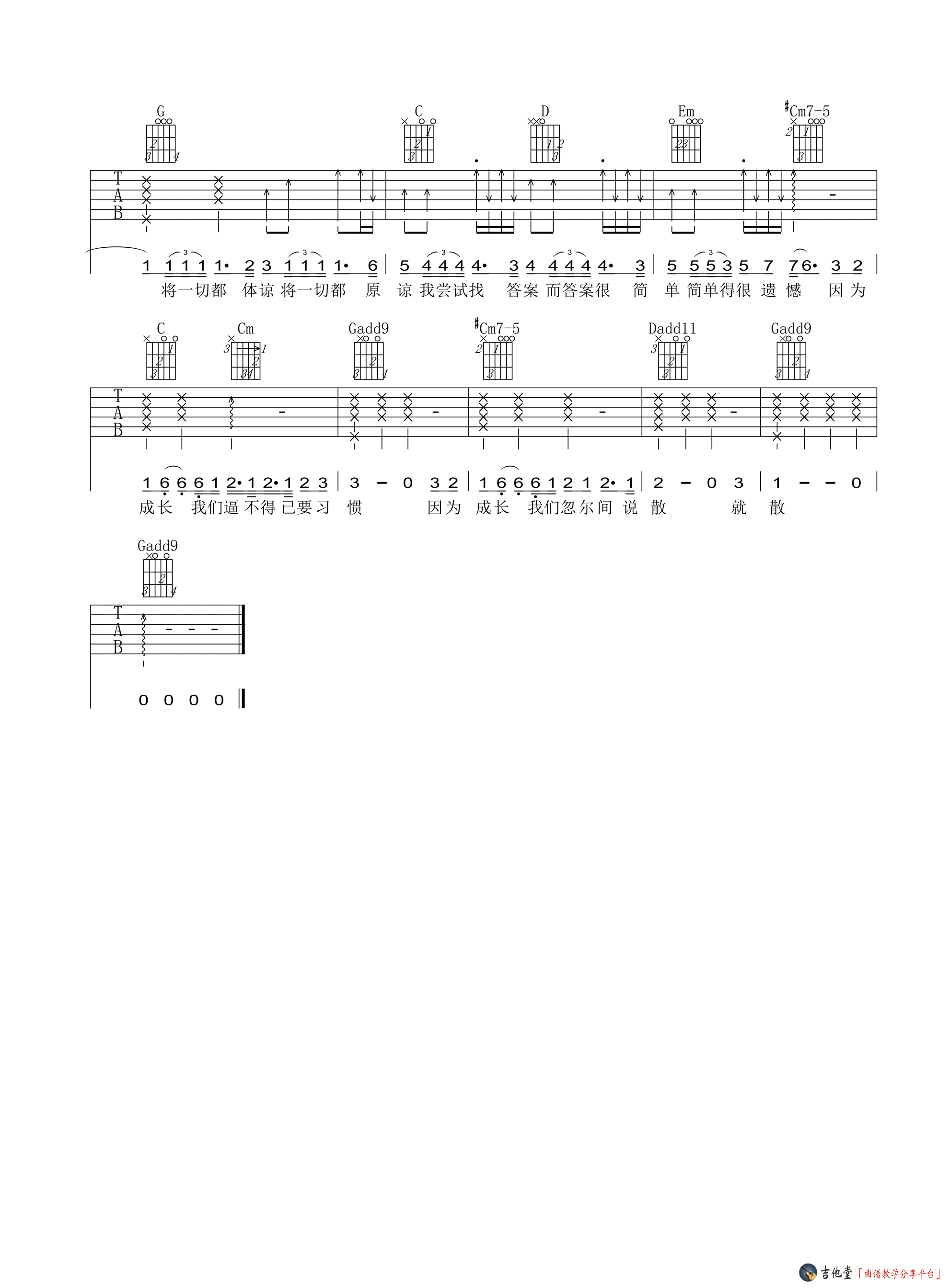 《说散就散》吉他谱_G调男生版_六线谱 吉他谱