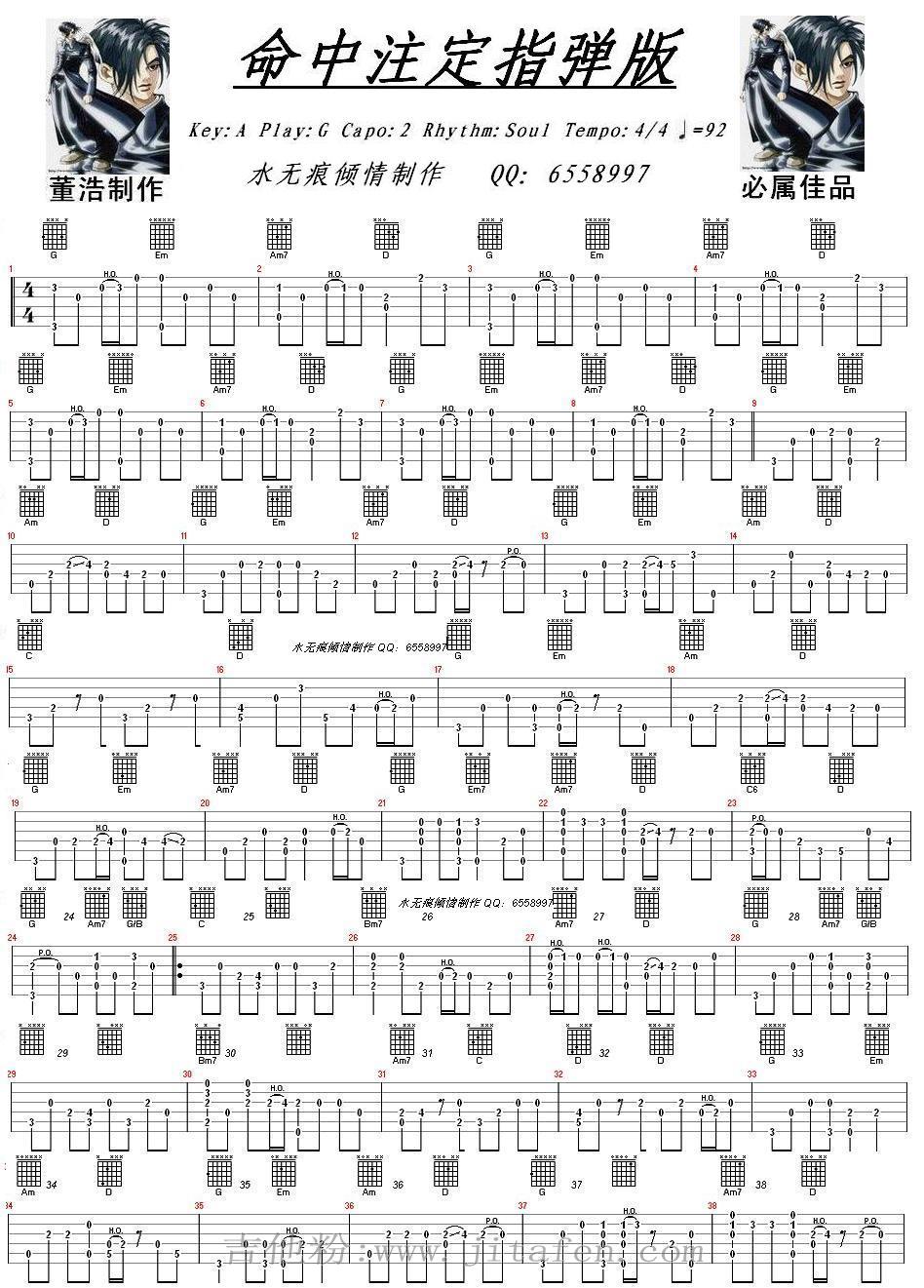 命中注定（指弹独奏完美自制图片谱） 吉他谱