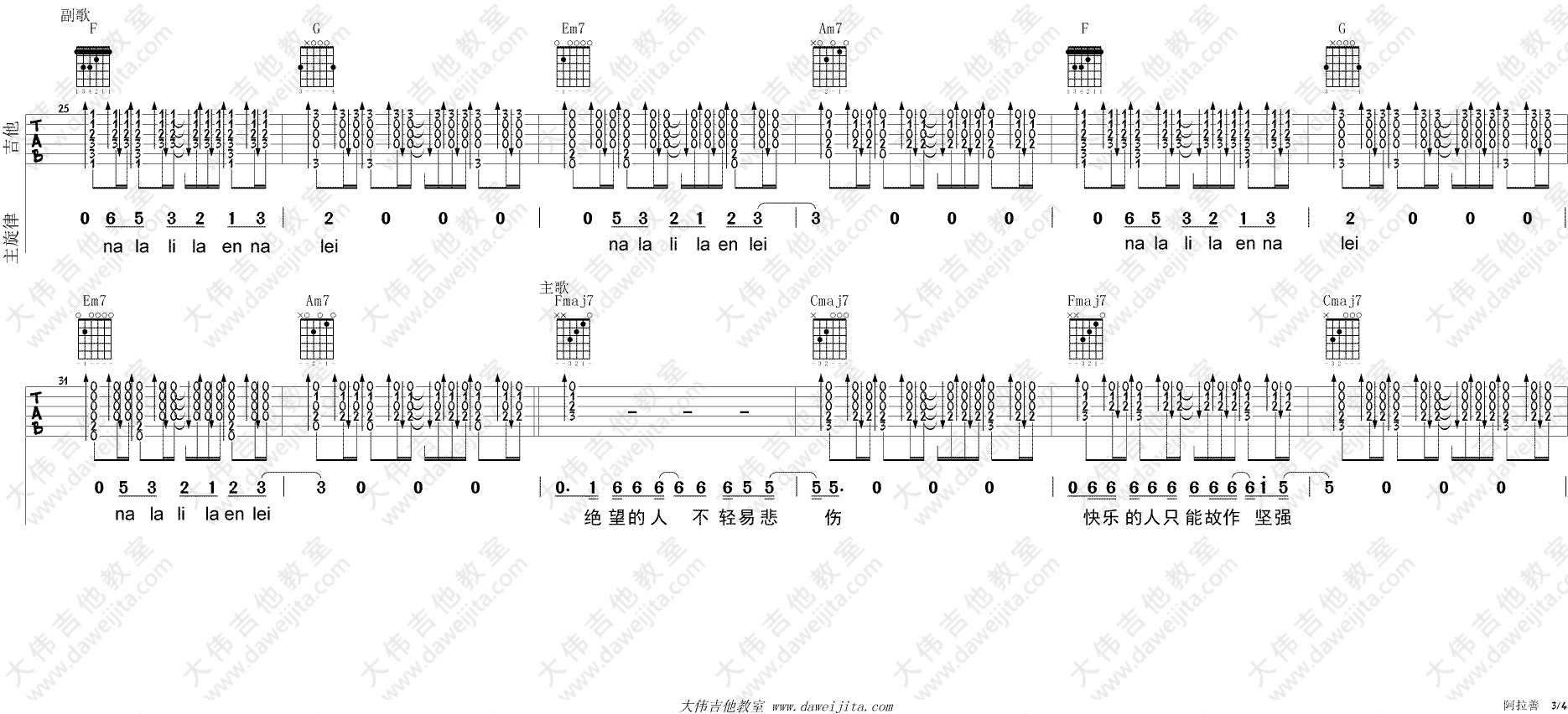 阿拉善 吉他谱