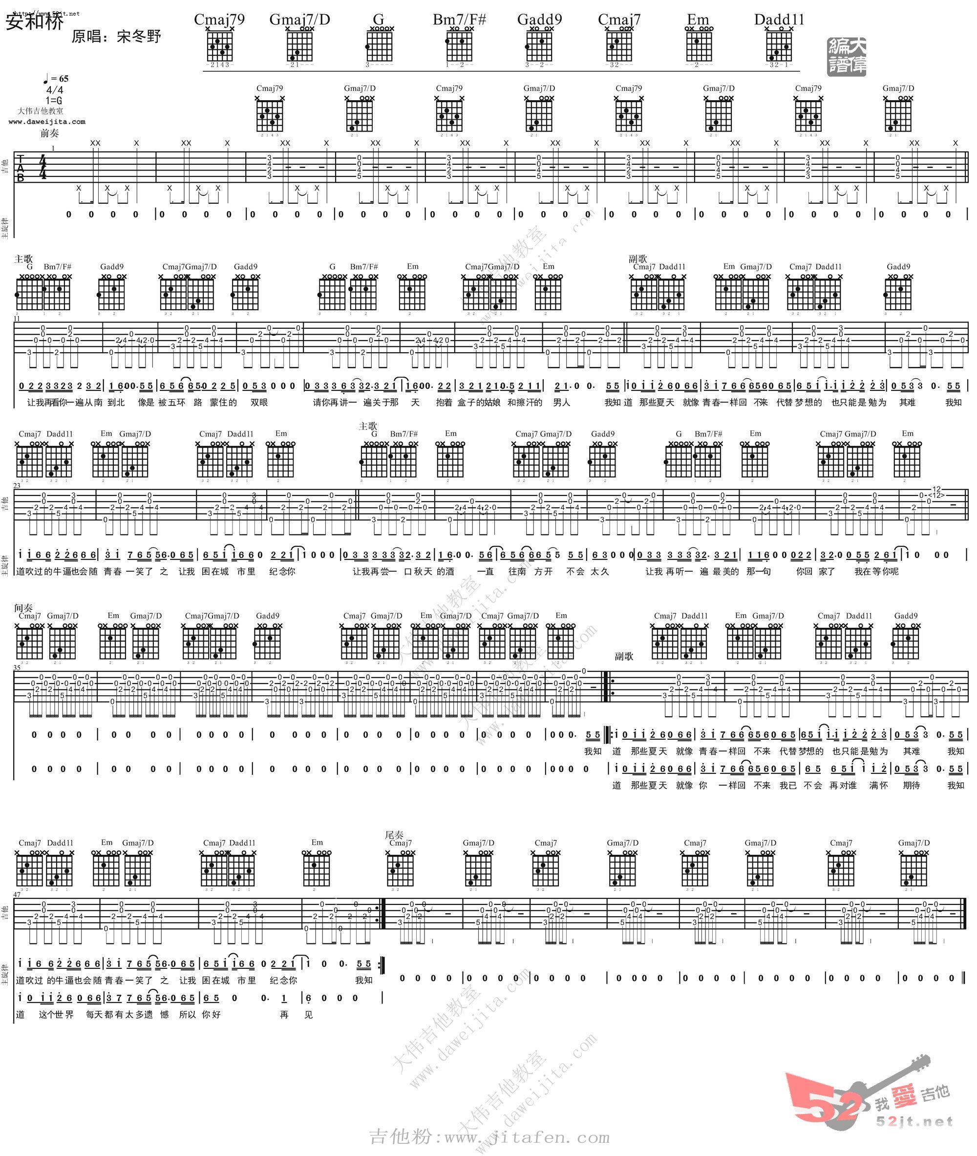 安和桥 大伟版弹唱吉他谱视频 吉他谱