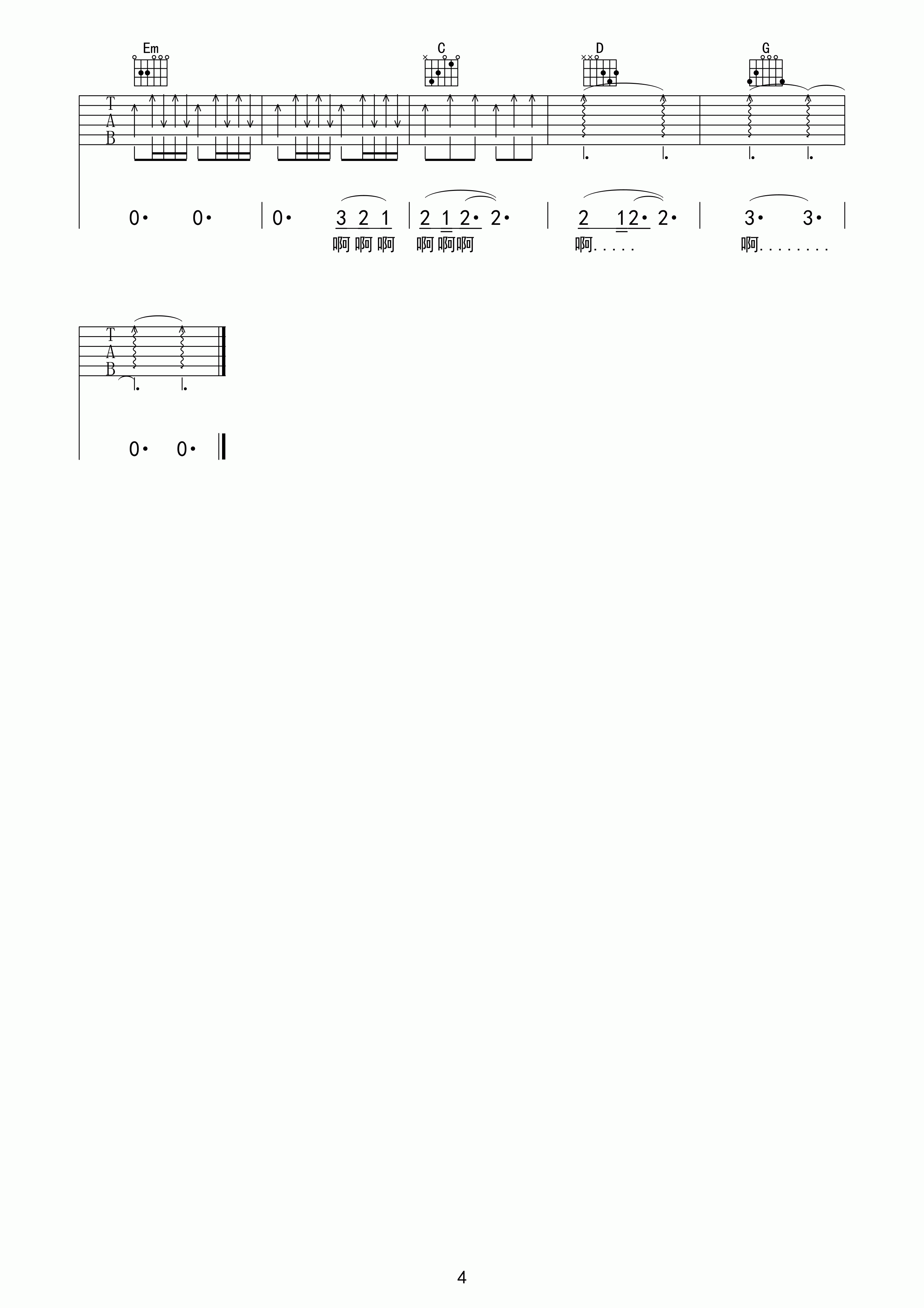 美丽新世界吉他谱 伍佰 G调高清弹唱谱 吉他谱