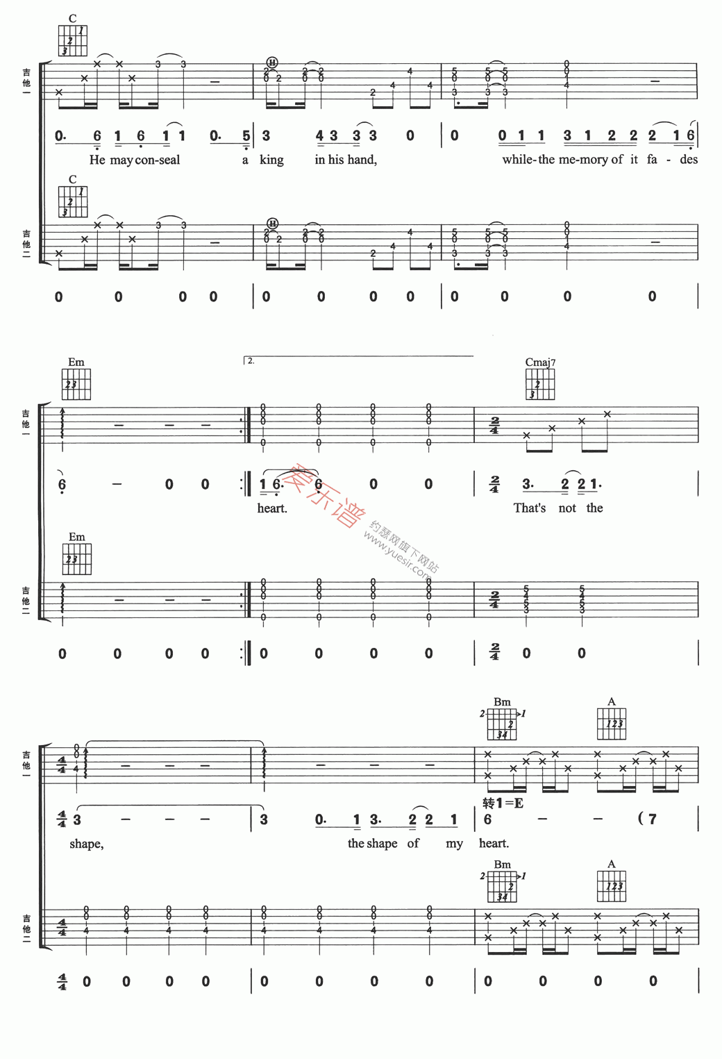 Sting(戈登·托马斯)《Shape Of My Heart》 吉他谱