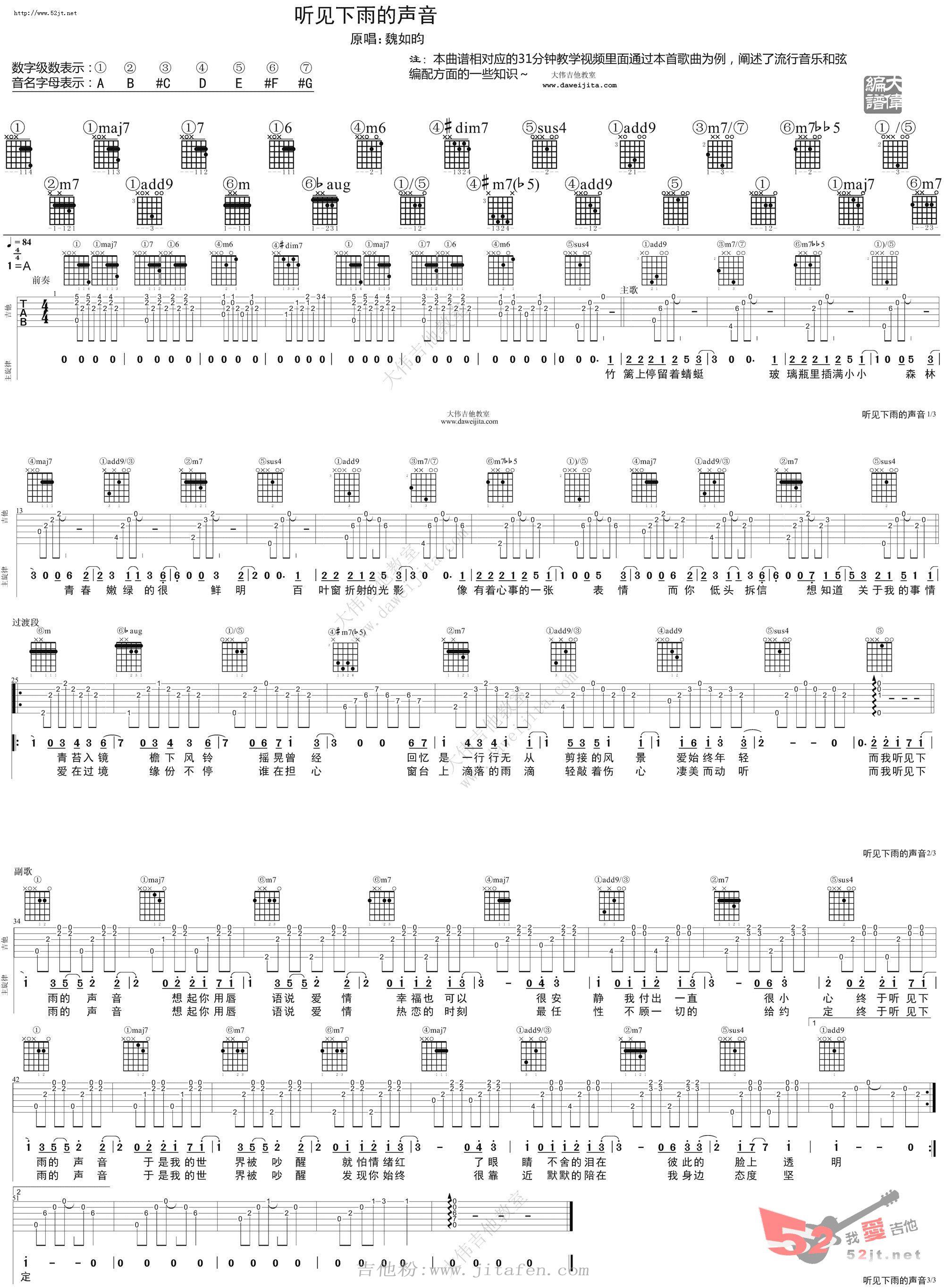 听见下雨的声音 吉他谱