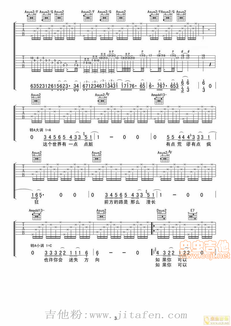 【全网首发】汪峰《向阳花》完整版吉他谱【蚂蚁制谱】 吉他谱