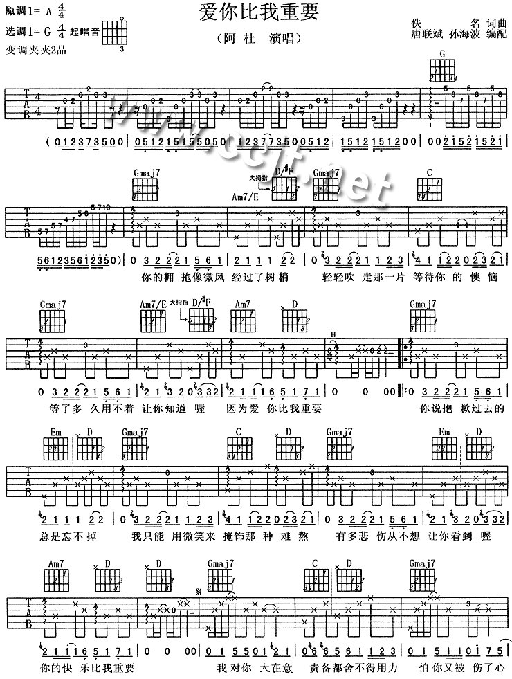 爱你比我重要 吉他谱