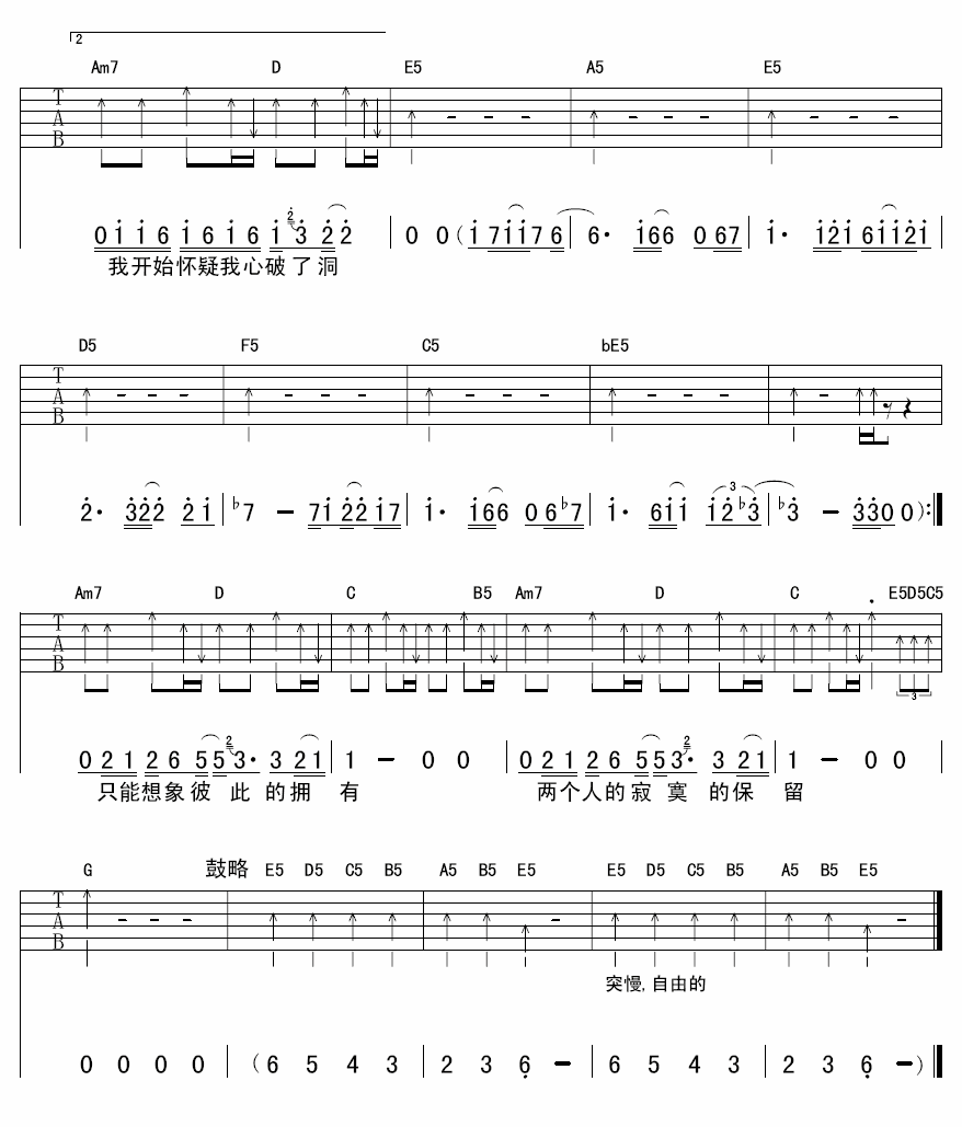 伍佰 两个寂寞 吉他谱