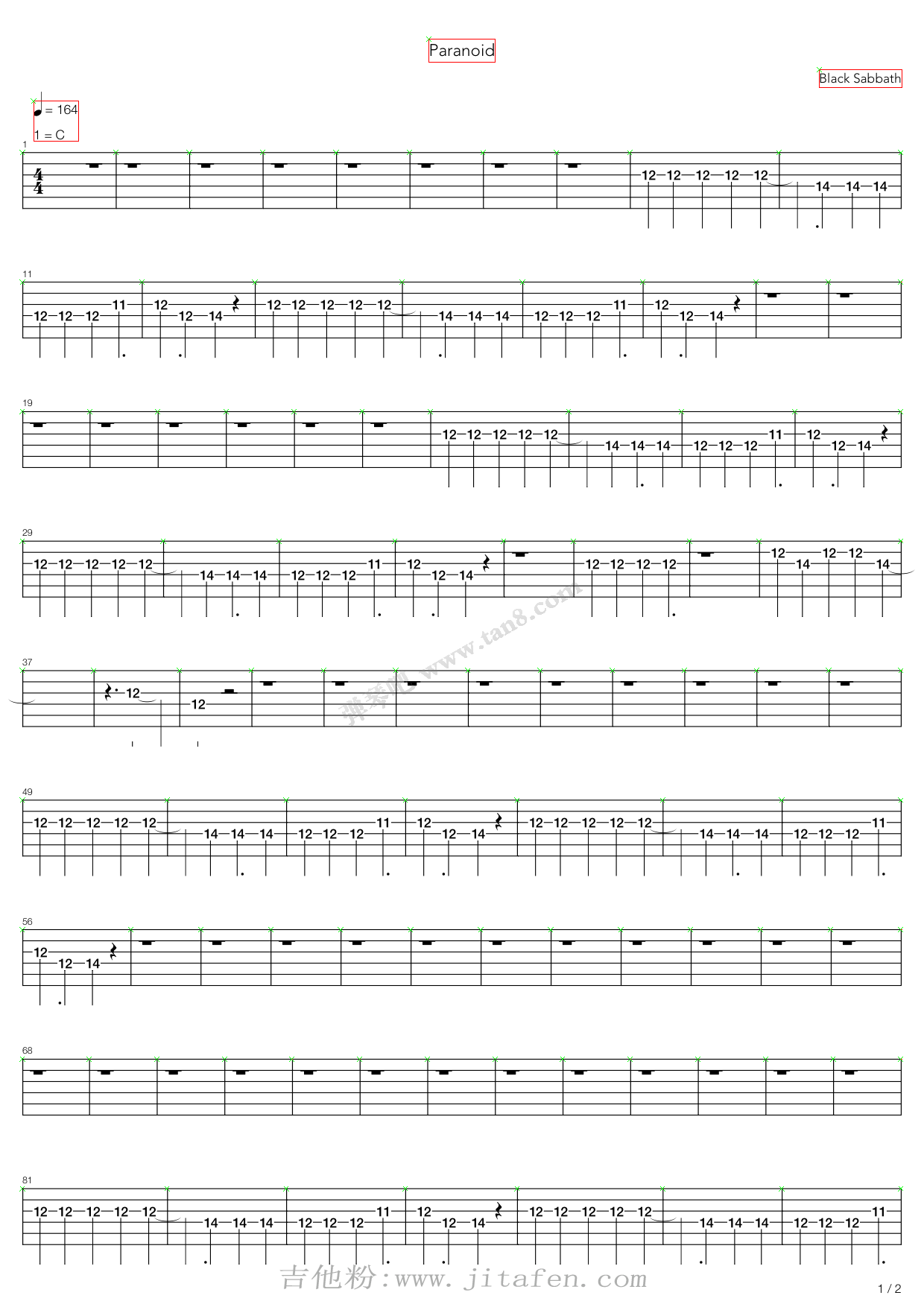 Paranoid 吉他谱