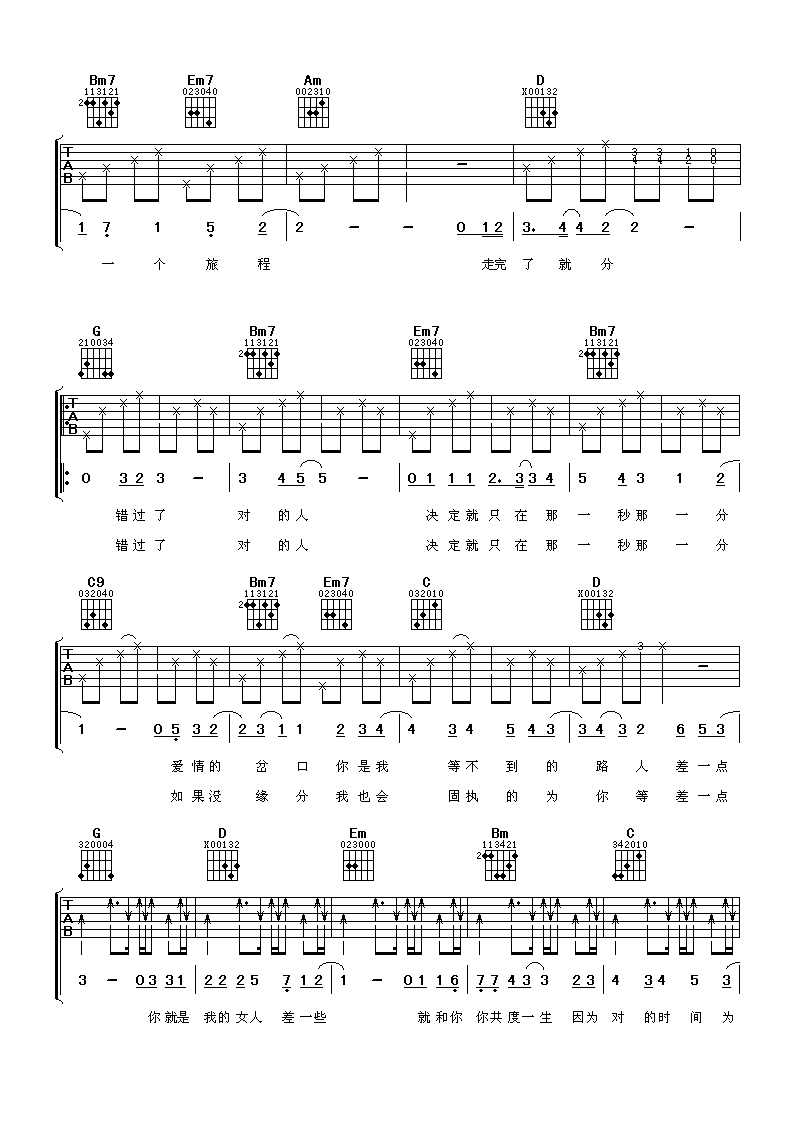 阿杜 差一点 吉他谱