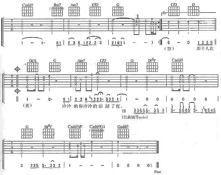 撕夜-版本二 吉他谱