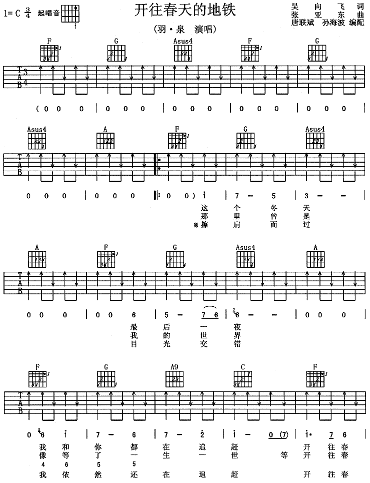 开往春天的地铁－羽泉(吉他谱) 吉他谱