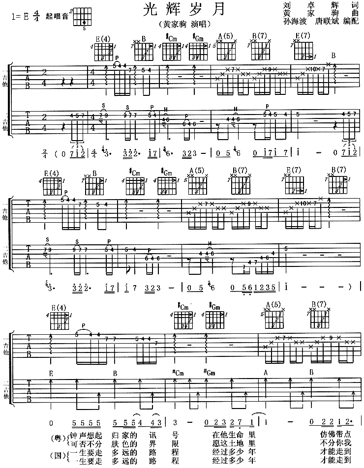 光辉岁月－Beyond（吉他谱） 吉他谱
