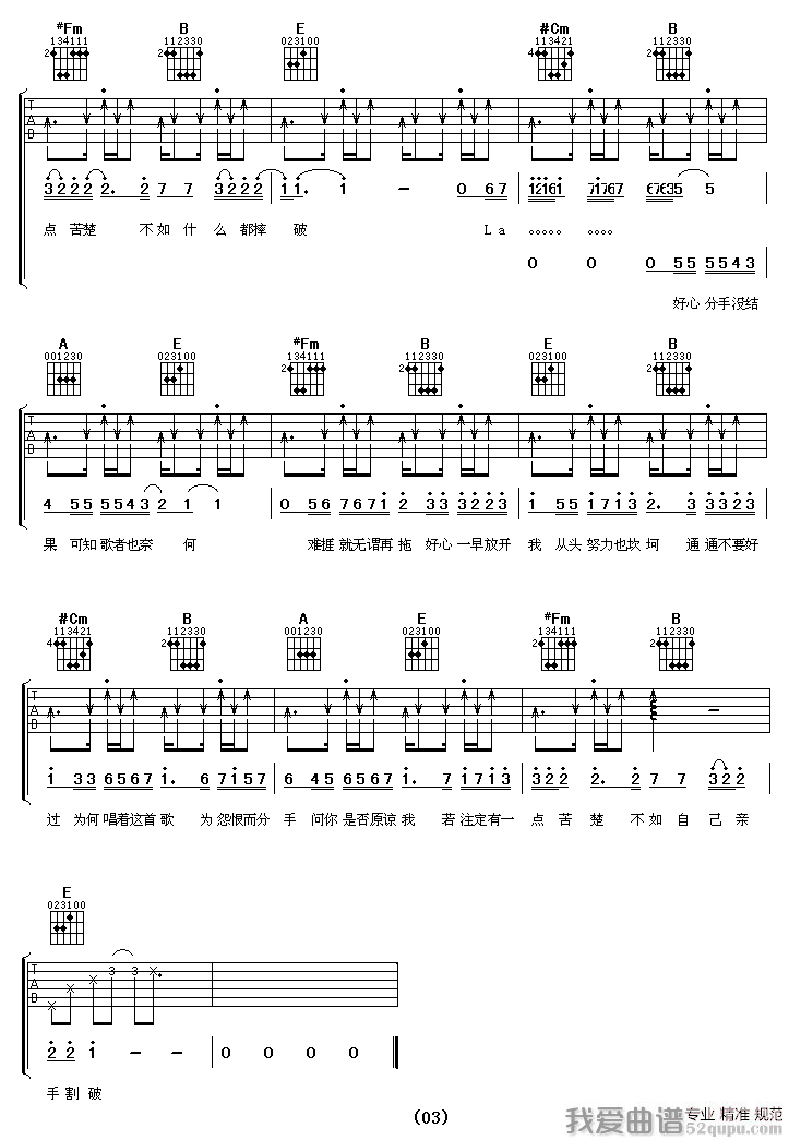 卢巧音/王力宏《好心分手》吉他谱/六线谱 吉他谱