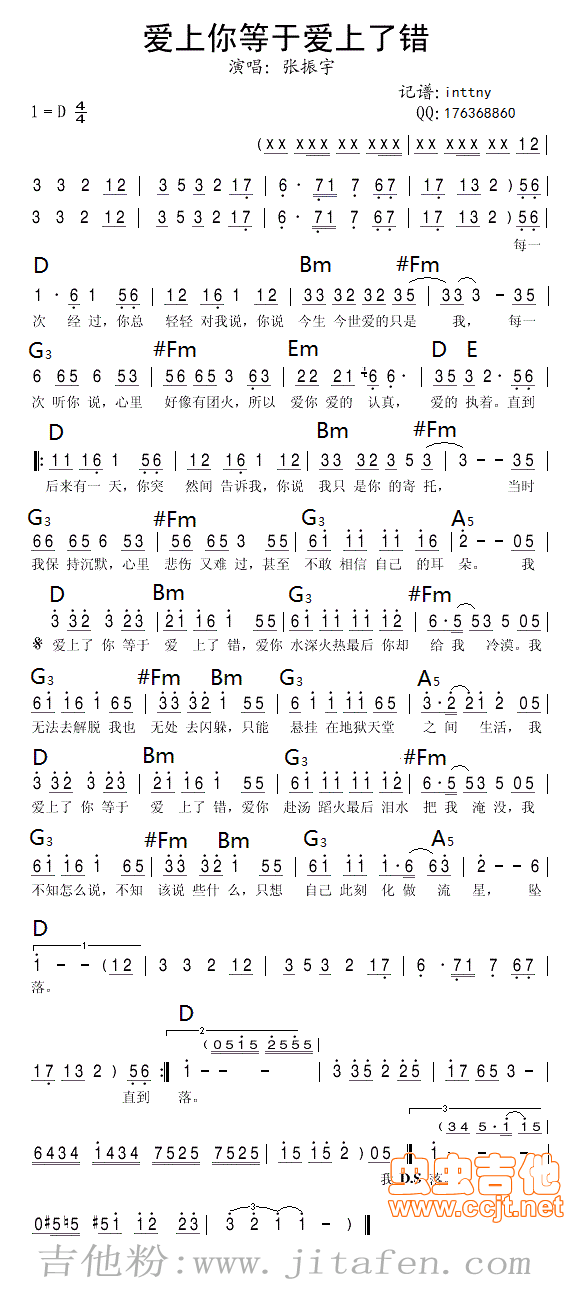 爱上你等于爱上了错-张振宇 吉他谱