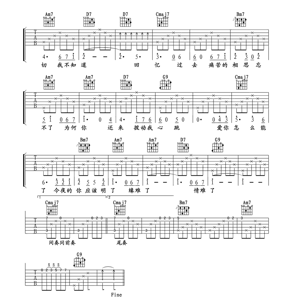 新不了情吉他谱_新不了情吉他六线谱简单版 吉他谱