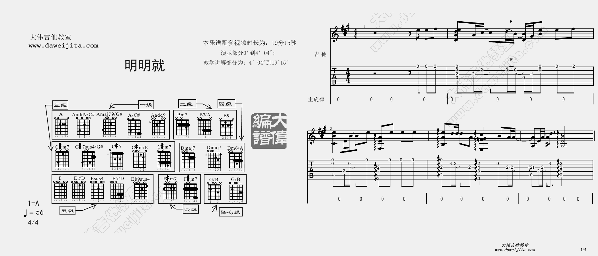 《明明就》吉他视频教学附 吉他谱