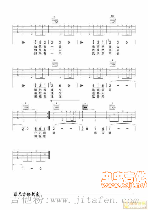 民工版《春天里》 吉他谱
