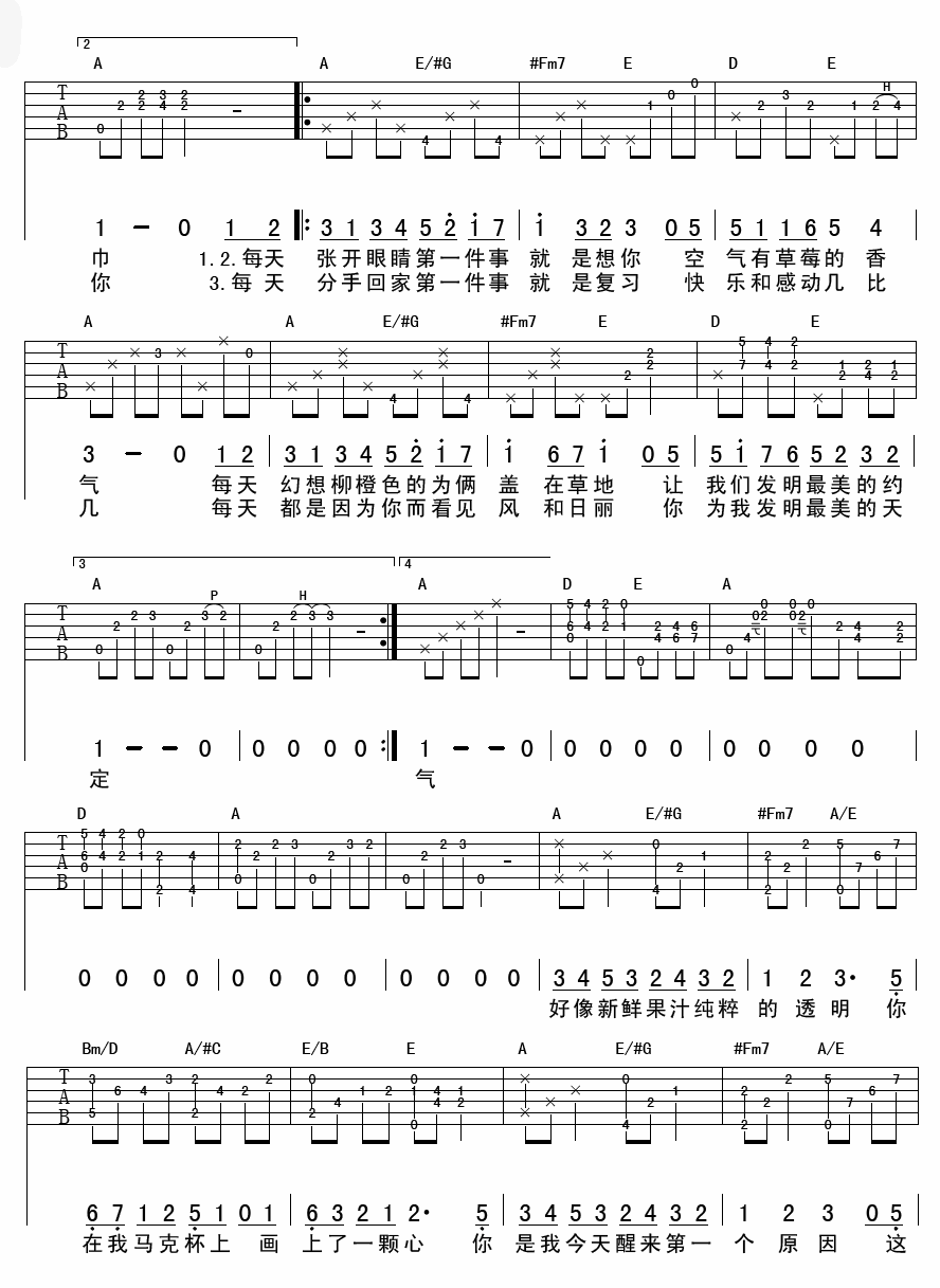 梁静茹 每天第一件事 吉他谱
