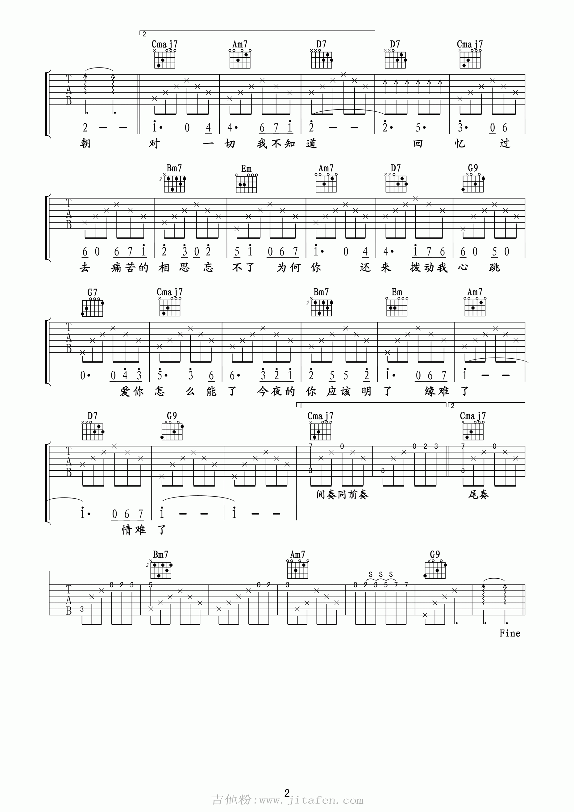 万芳《新不了情》吉他谱六线谱【高清谱】 吉他谱