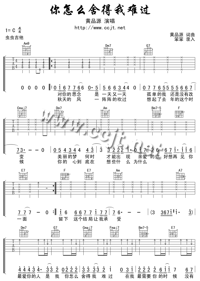 你怎么舍得我难过 吉他谱