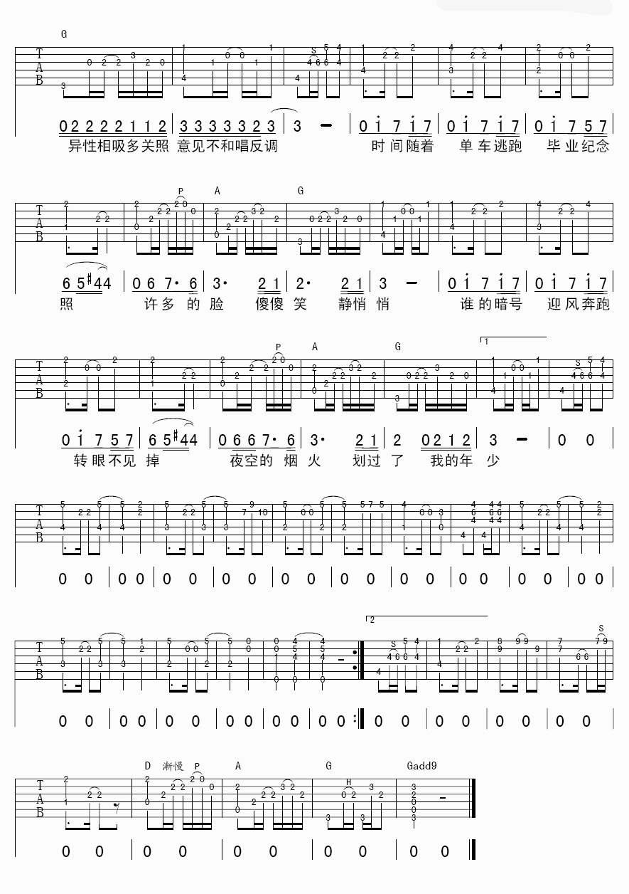 许飞《年少》 吉他谱