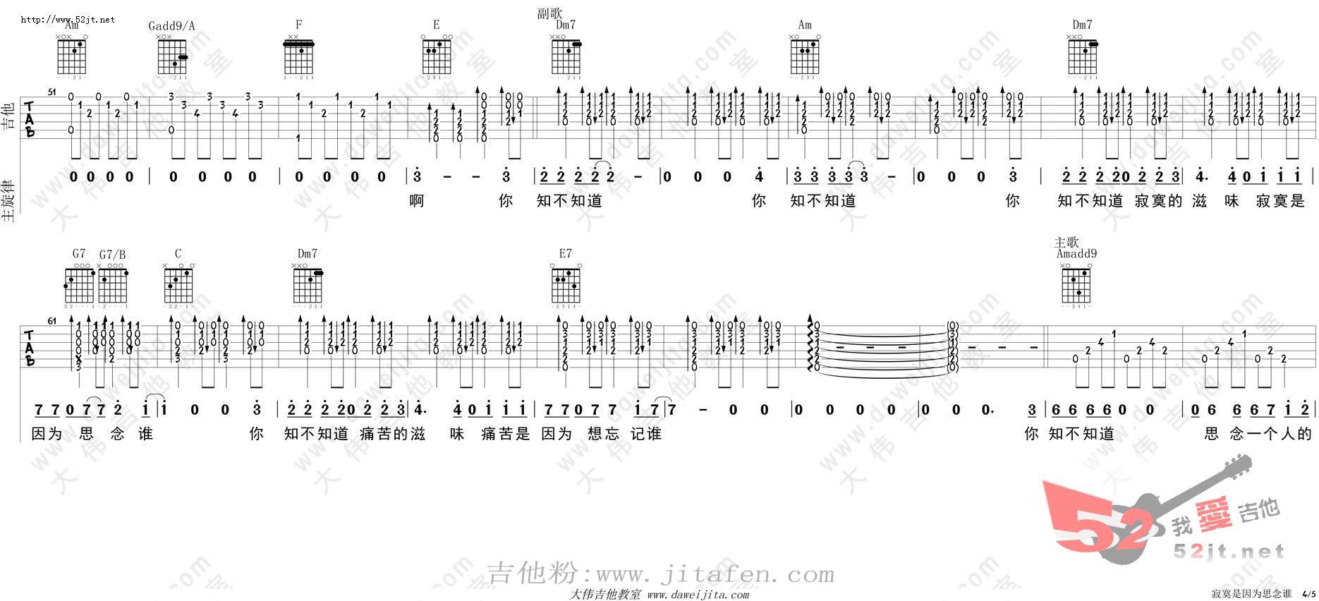 寂寞是因为思念谁 张磊演唱吉他谱视频 吉他谱