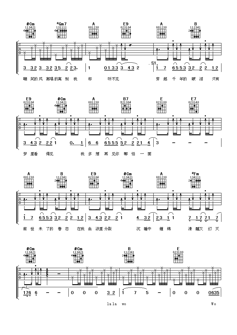 tank 千年泪 吉他谱