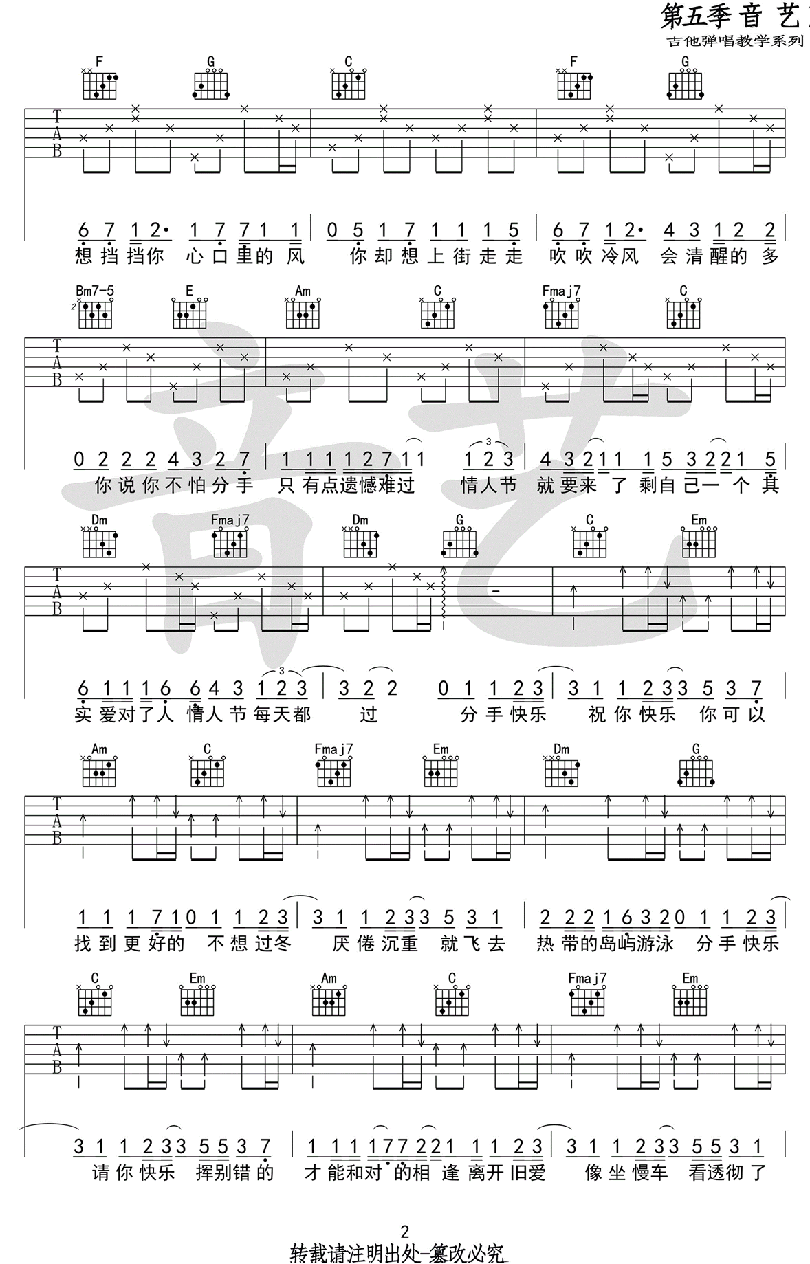 分手快乐吉他谱_梁静茹_C调弹唱谱_高清图片谱 吉他谱