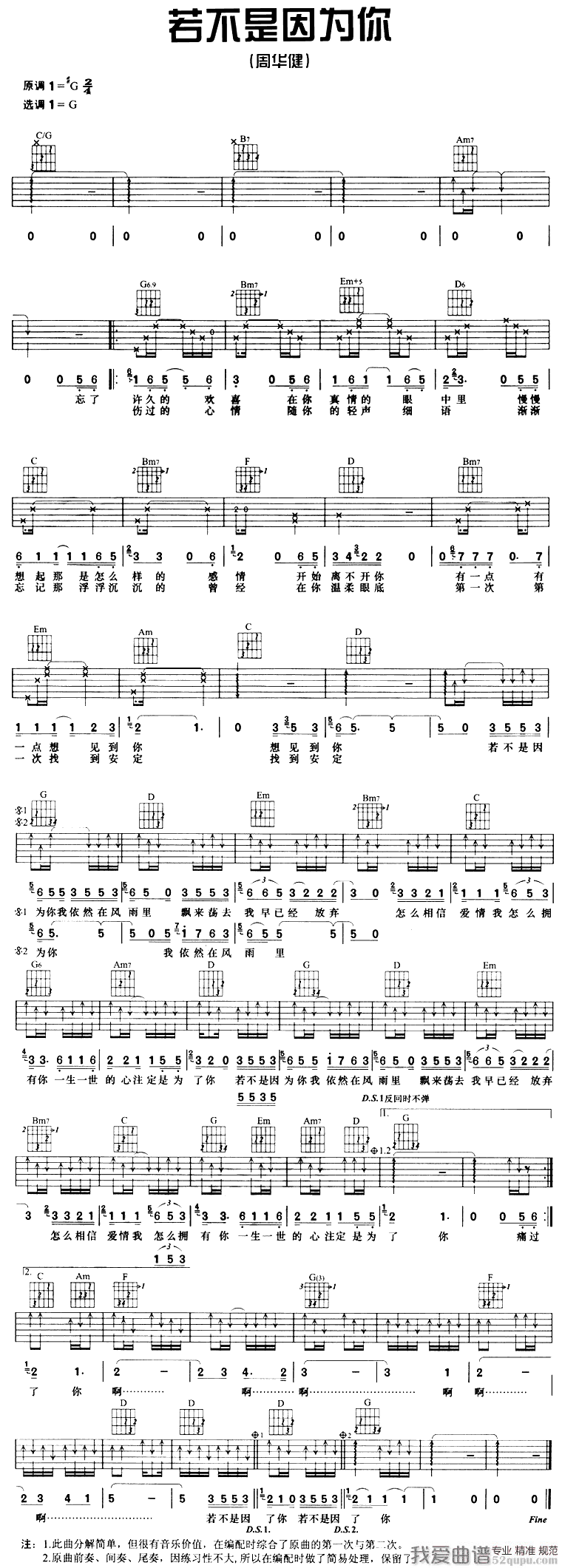 周华健《若不是因为你》吉他谱/六线谱 吉他谱