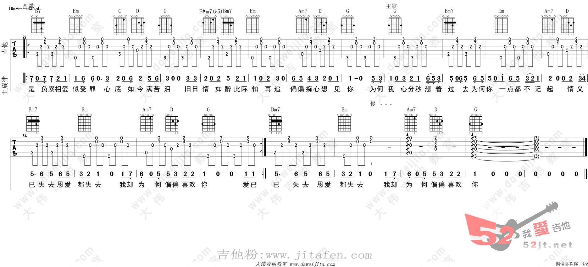 偏偏喜欢你 吉他教学吉他谱视频 吉他谱