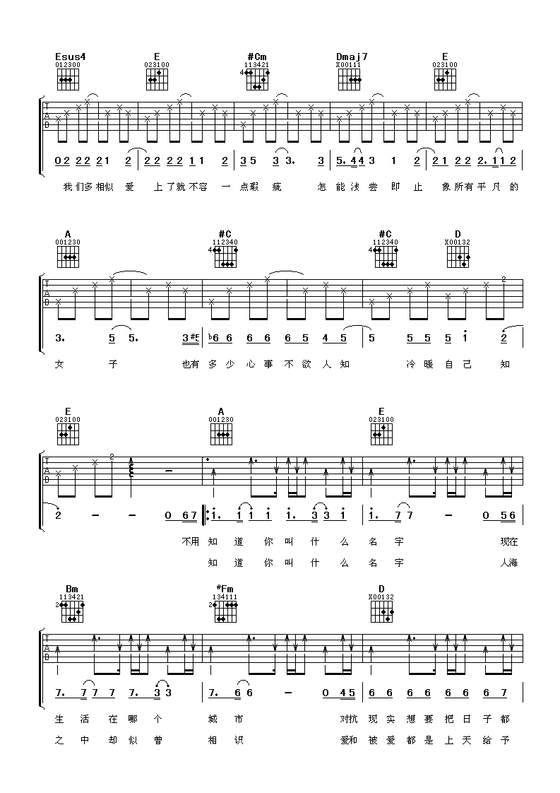 张靓颖&李慧珍 你叫什么名字 吉他谱