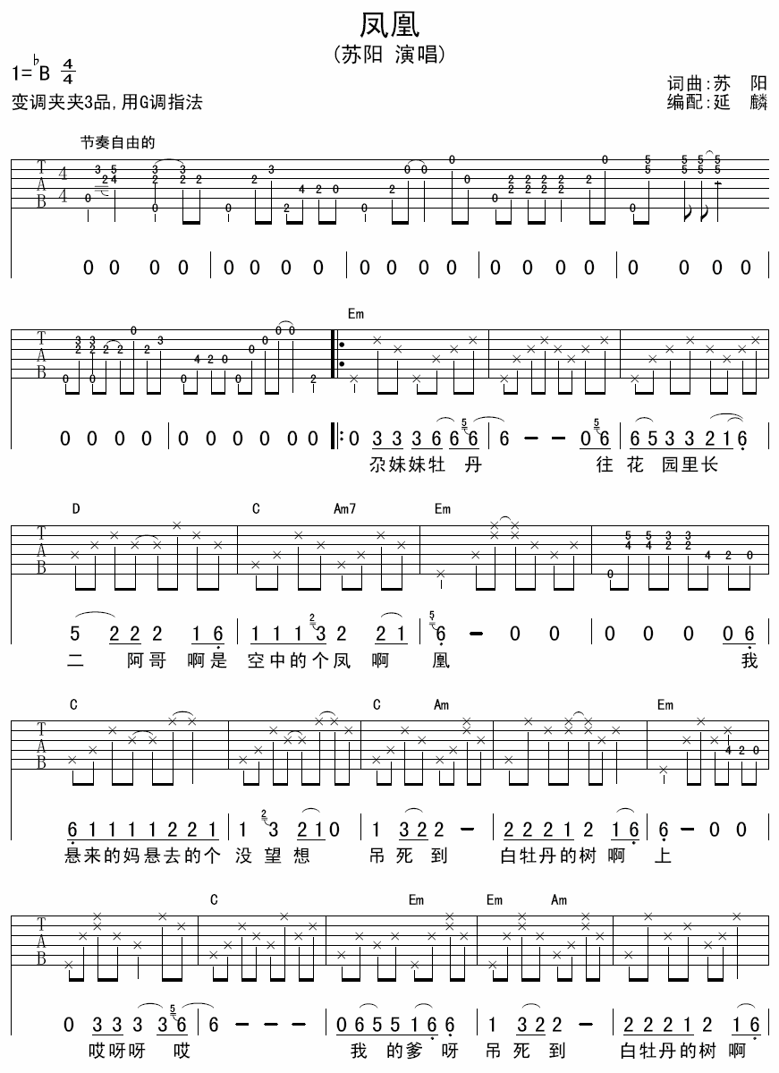 苏阳 凤凰 吉他谱