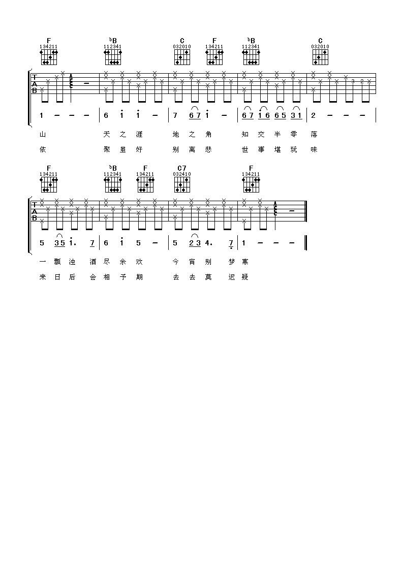 赵乐《送别》 吉他谱