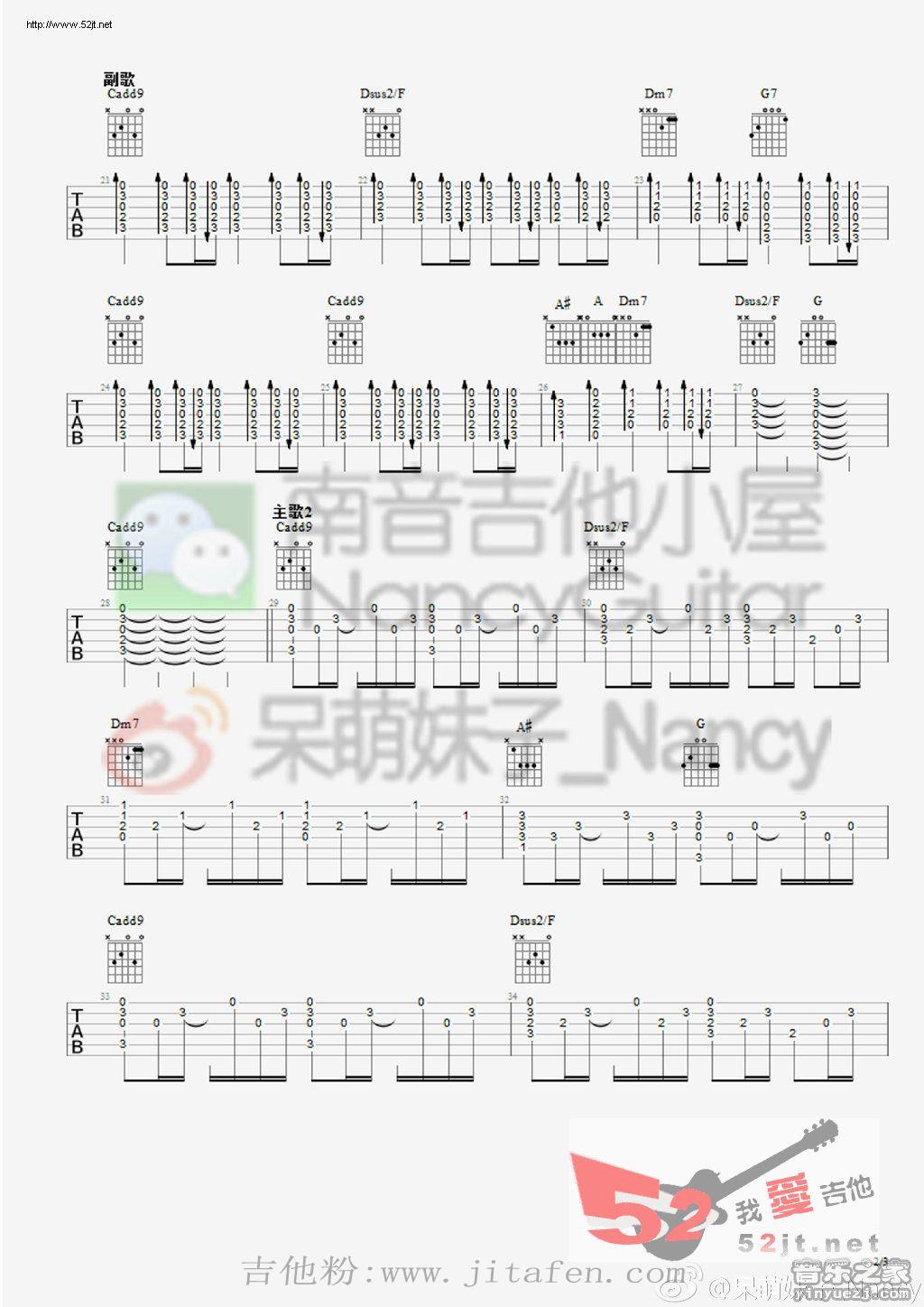 天天想你 Nancy版吉他谱视频 吉他谱