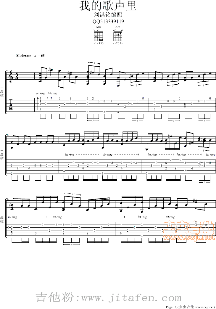 我的歌声里（独奏） 吉他谱