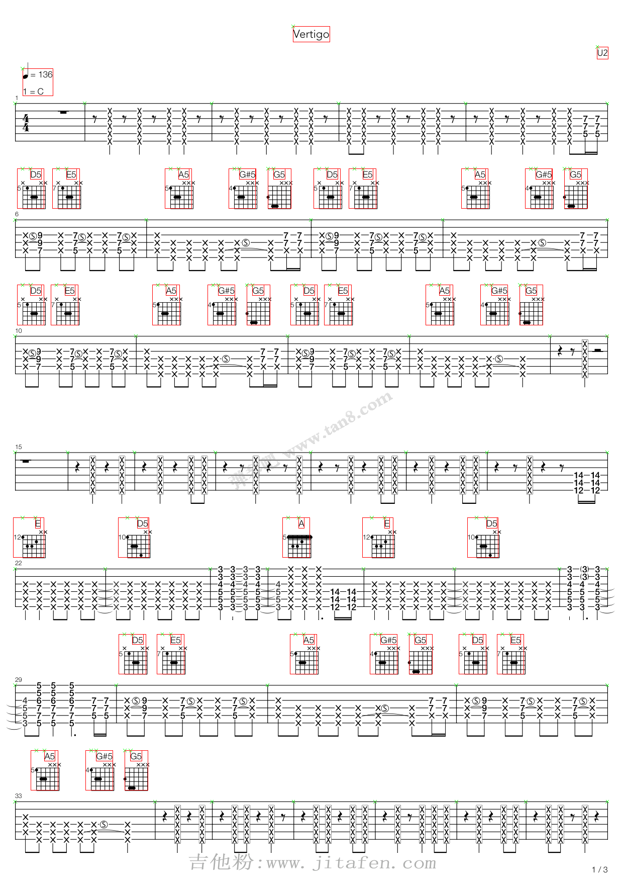 Vertigo 吉他谱